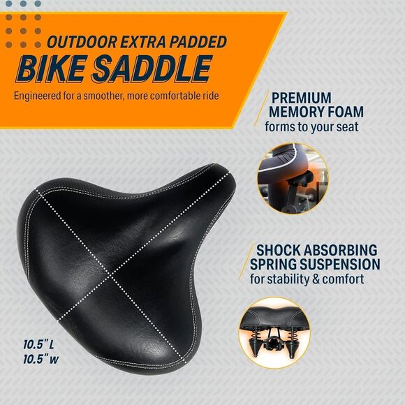Bikeroo Extra Wide Replacement Saddle Seat Bike Indoor Outdoor Bicycles w Cover - Picture 2 of 13